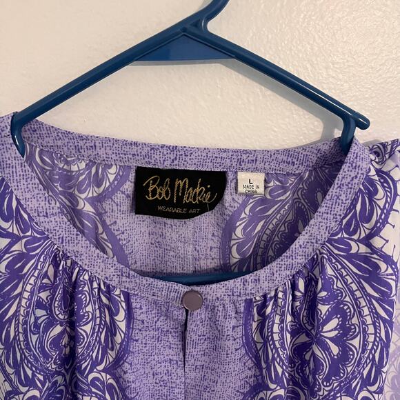 Bob Mackie Wearable Art Cardigan Sz Large Purple Paisley Sheer Lightweight Top - Picture 2 of 9
